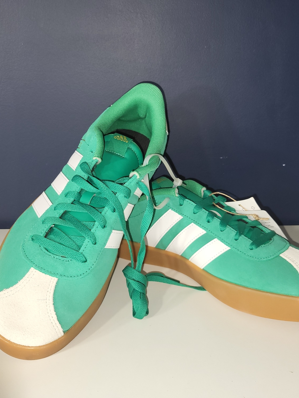 Adidas Mens Size 11.5 VL Court Green Suede Sneakers Shoes with White Stripes